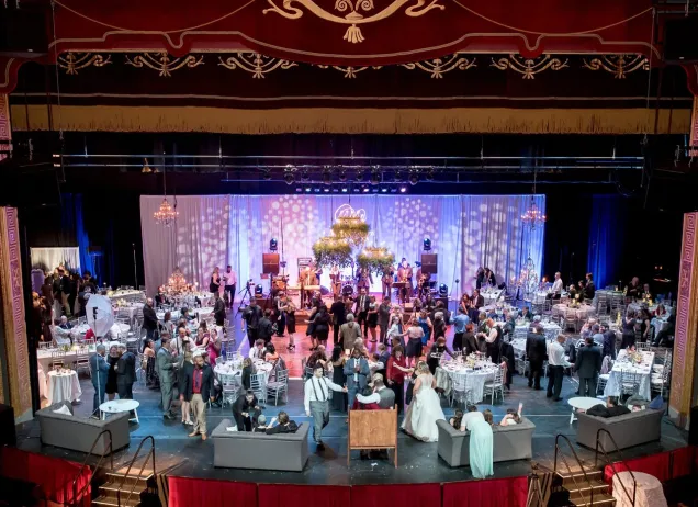wedding dinner party on theater stage